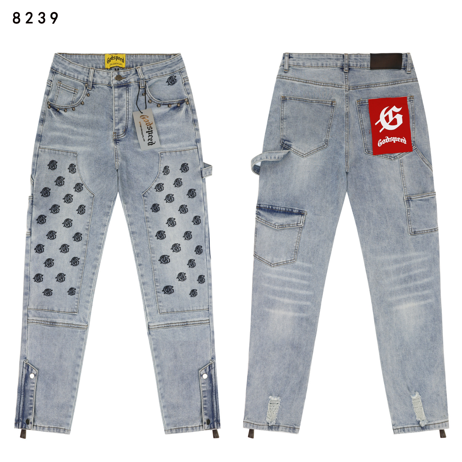 Godspeed Embroidered Multi-Pocket Jeans #8239 Blue