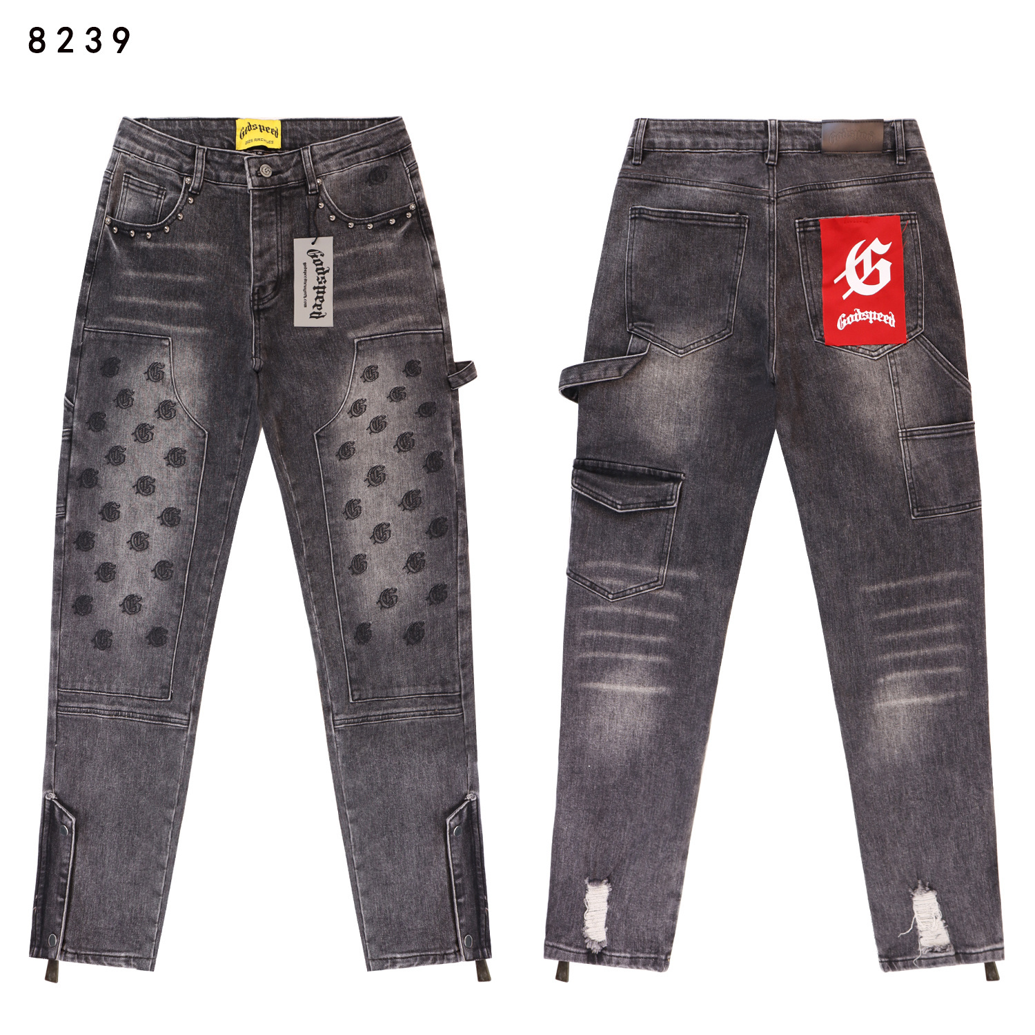 Godspeed Embroidered Multi-Pocket Jeans #8239 Smoky Gray