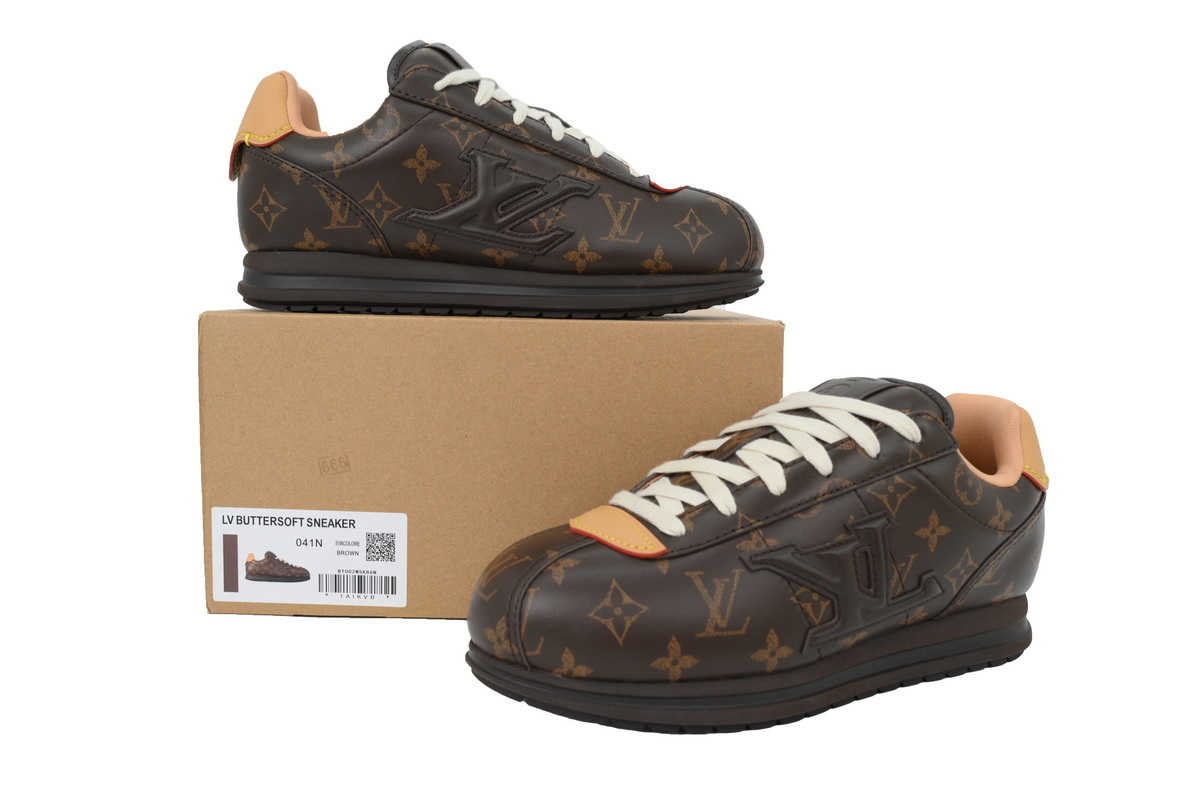 LV BUTTERSOFT Sneaker Lambskin/Plain Calf x Nigo Dark Brown Monogram Pattern