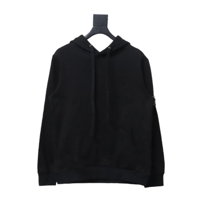 Stone Island Classic Logo Sleeve Patch Hoodie Black 01