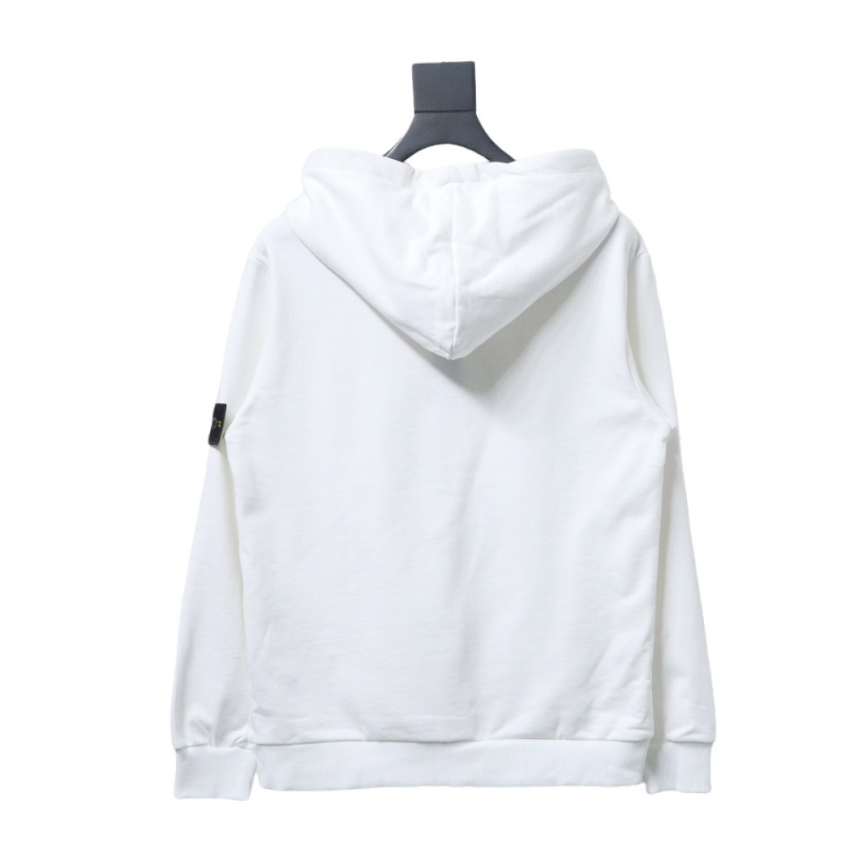 Stone Island Classic Logo Sleeve Patch Hoodie White