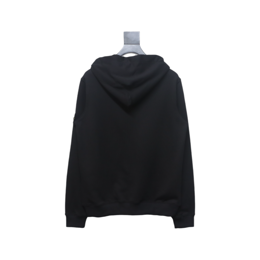 Stone Island Classic Logo Sleeve Patch Zipper Hoodie Black