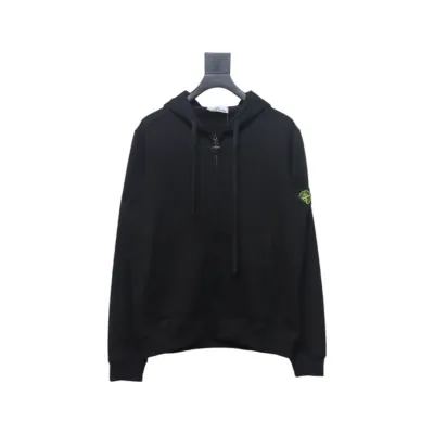Stone Island Classic Logo Sleeve Patch Zipper Hoodie Black 01