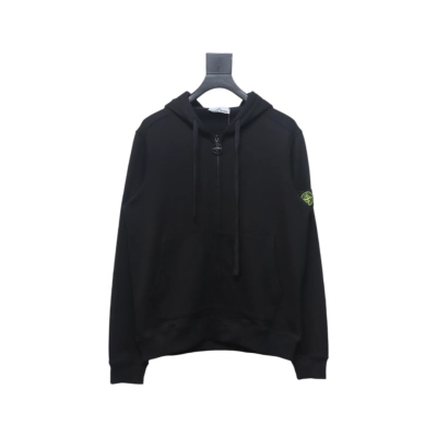 Stone Island Classic Logo Sleeve Patch Zipper Hoodie Black 01