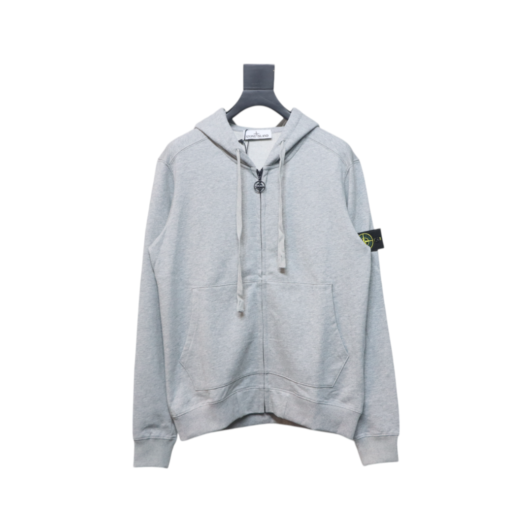 Stone Island Classic Logo Sleeve Patch Zipper Hoodie Gray