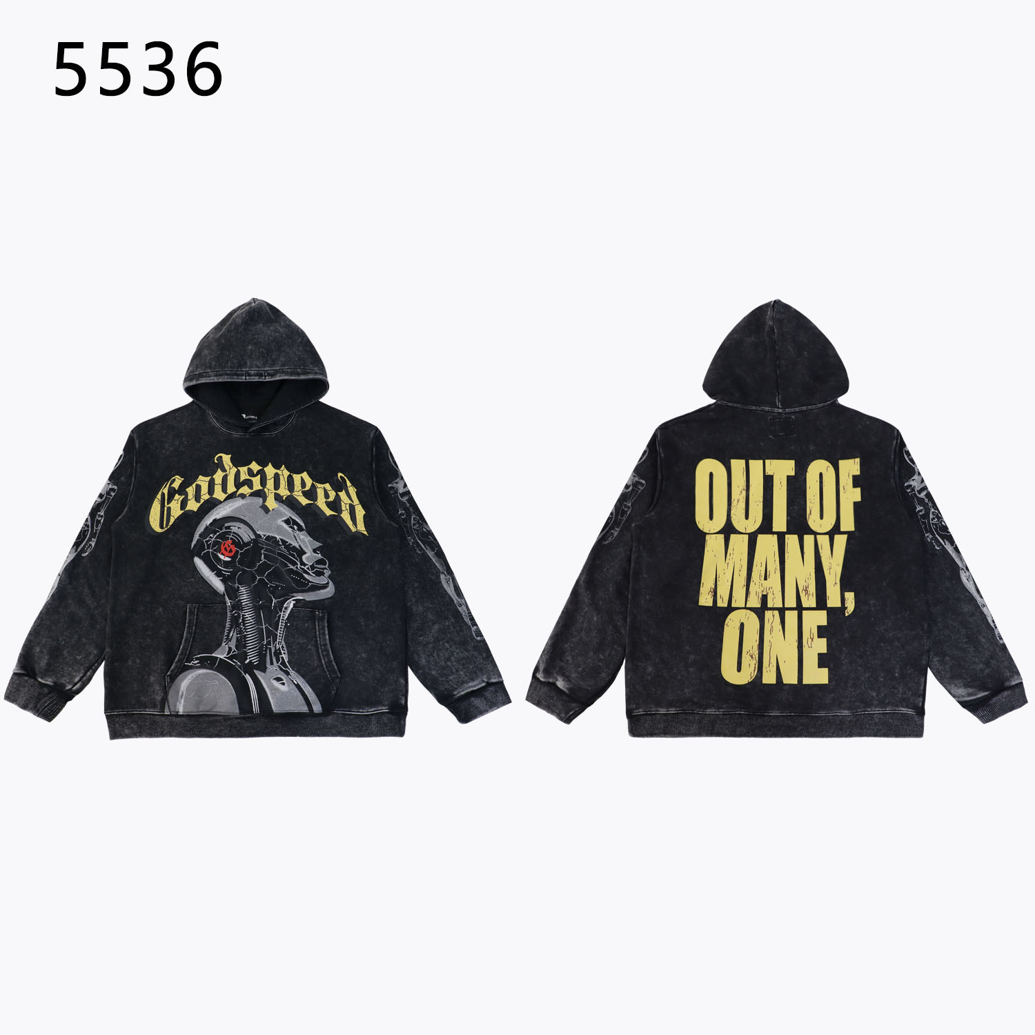 Godspeed Robot Print Hoodie #5536 Washed Black
