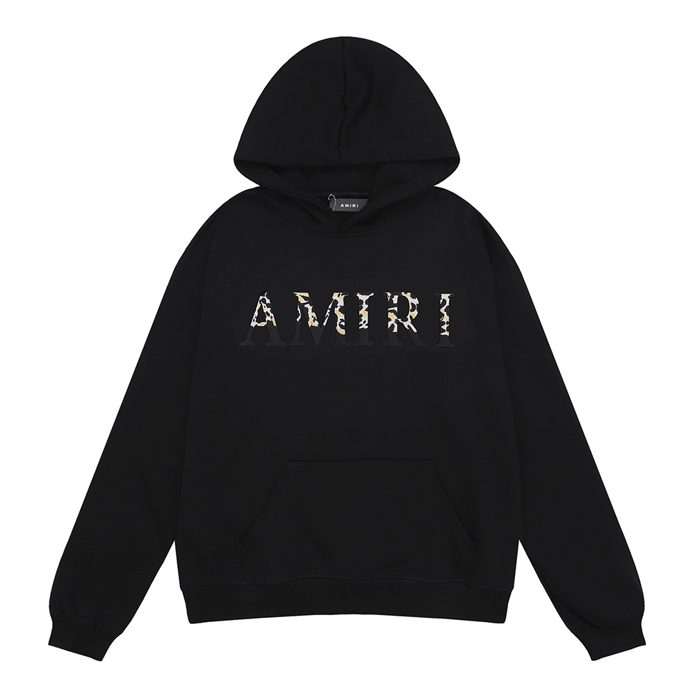 AMIRI Leopard Print Logo Hoodie #9202 Black/White