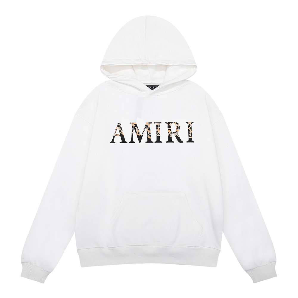 AMIRI Leopard Print Logo Hoodie #9202 Black/White