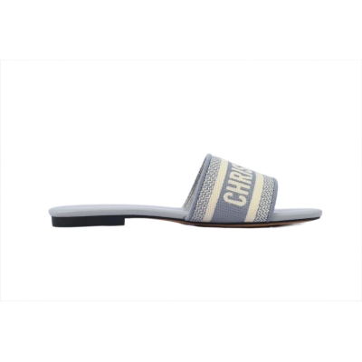 Dior Dway Slide Cotton Embroidered Sandals Gray 02