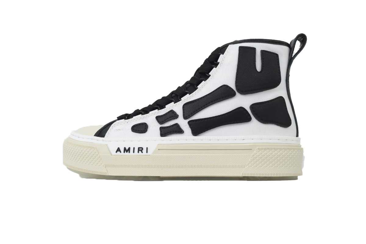 AMIRI Skel Court Hi Sneakers Cotton Canvas and Buffed Leather Sneakers White & Black