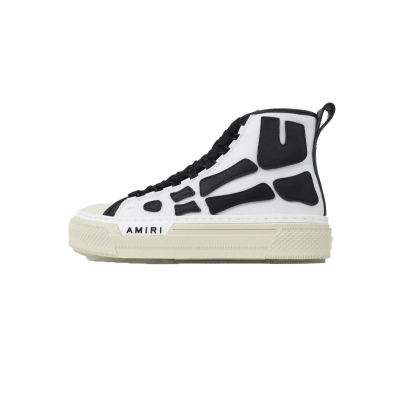 AMIRI Skel Court Hi Sneakers Cotton Canvas and Buffed Leather Sneakers White & Black 01