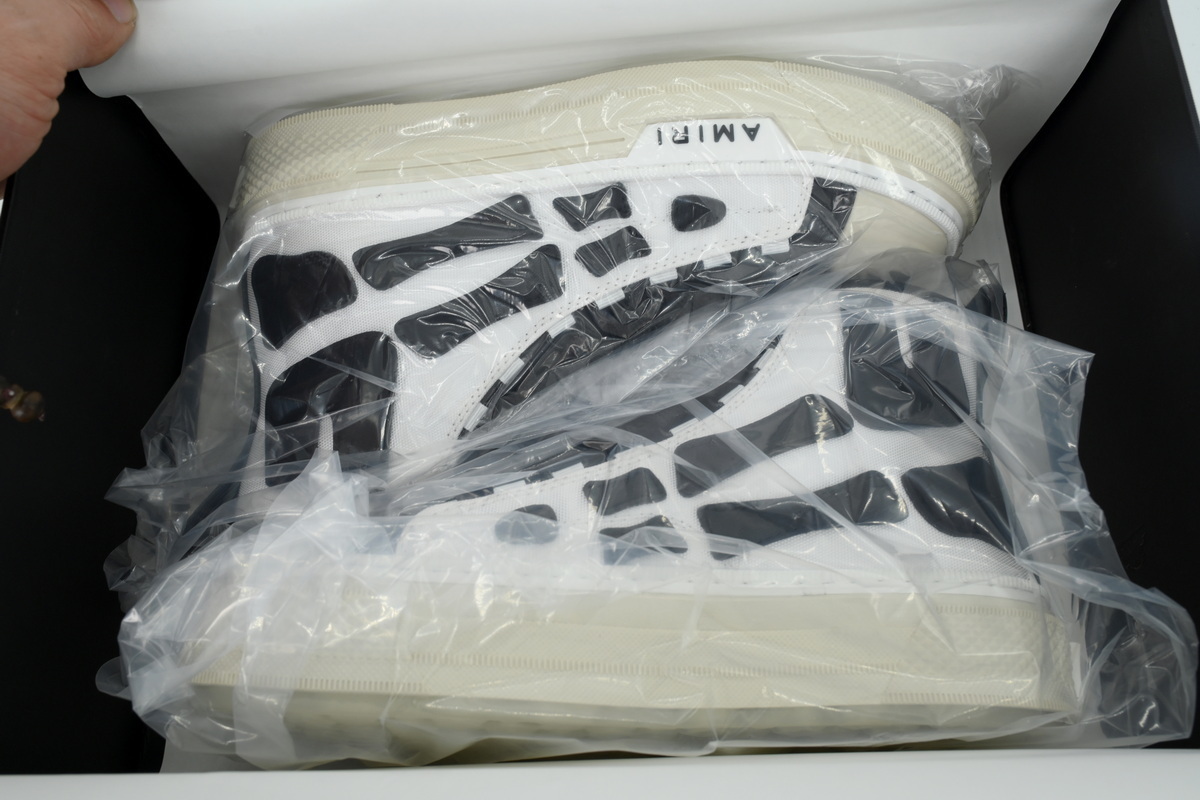 AMIRI Skel Court Hi Sneakers Cotton Canvas and Buffed Leather Sneakers White & Black