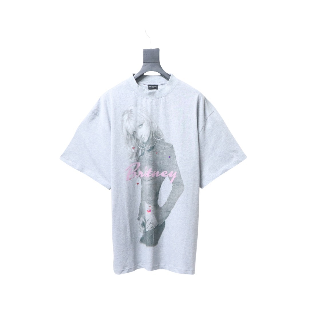 Balenciaga Music Britney Spears Series T-shirt Light Grey & Pink
