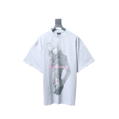 Balenciaga Music Britney Spears Series T-shirt Light Grey & Pink 01