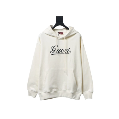 Gucci Musical Note Signature Logo Letter Embroidered Hoodie Apricot 01