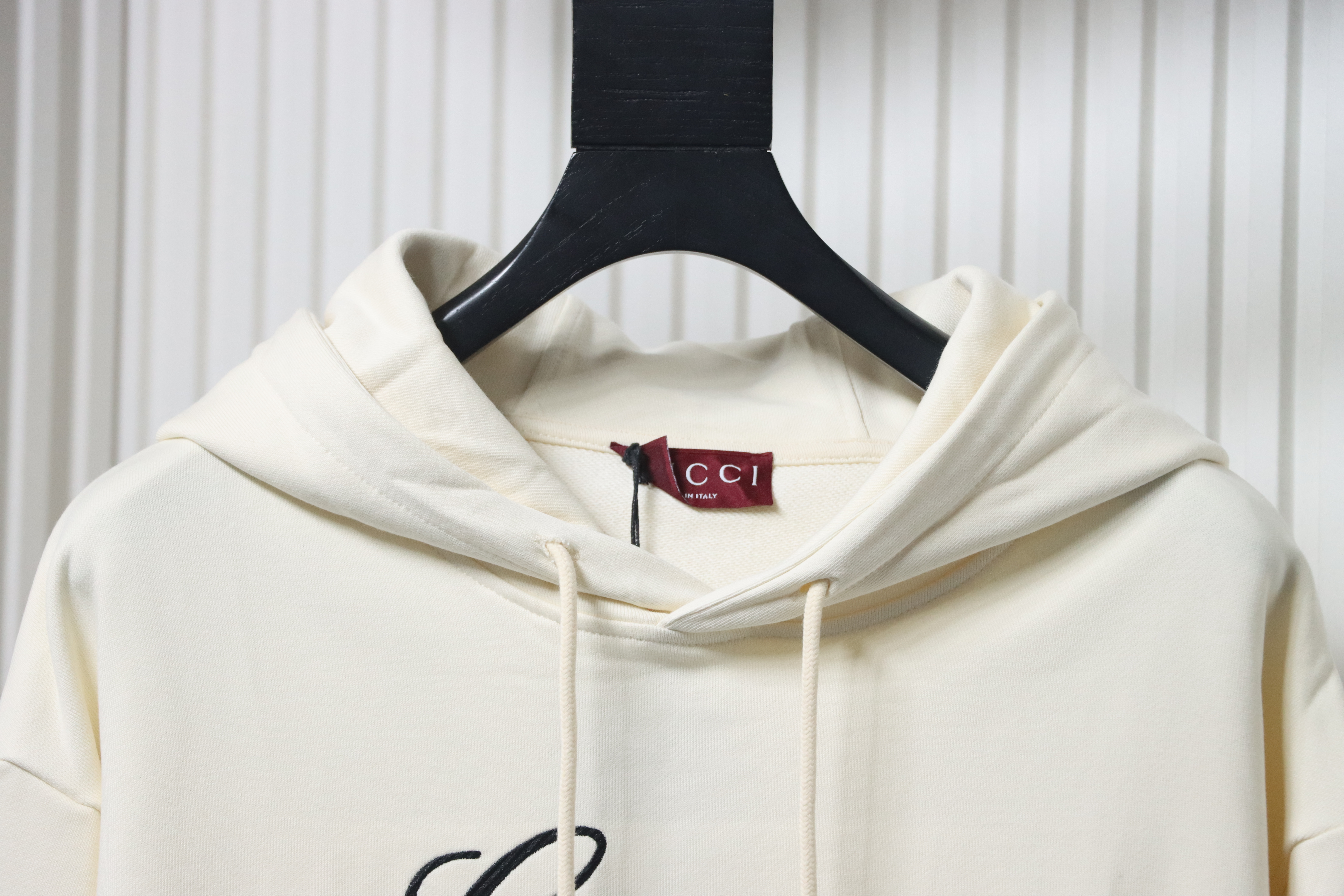 Gucci Musical Note Signature Logo Letter Embroidered Hoodie Apricot