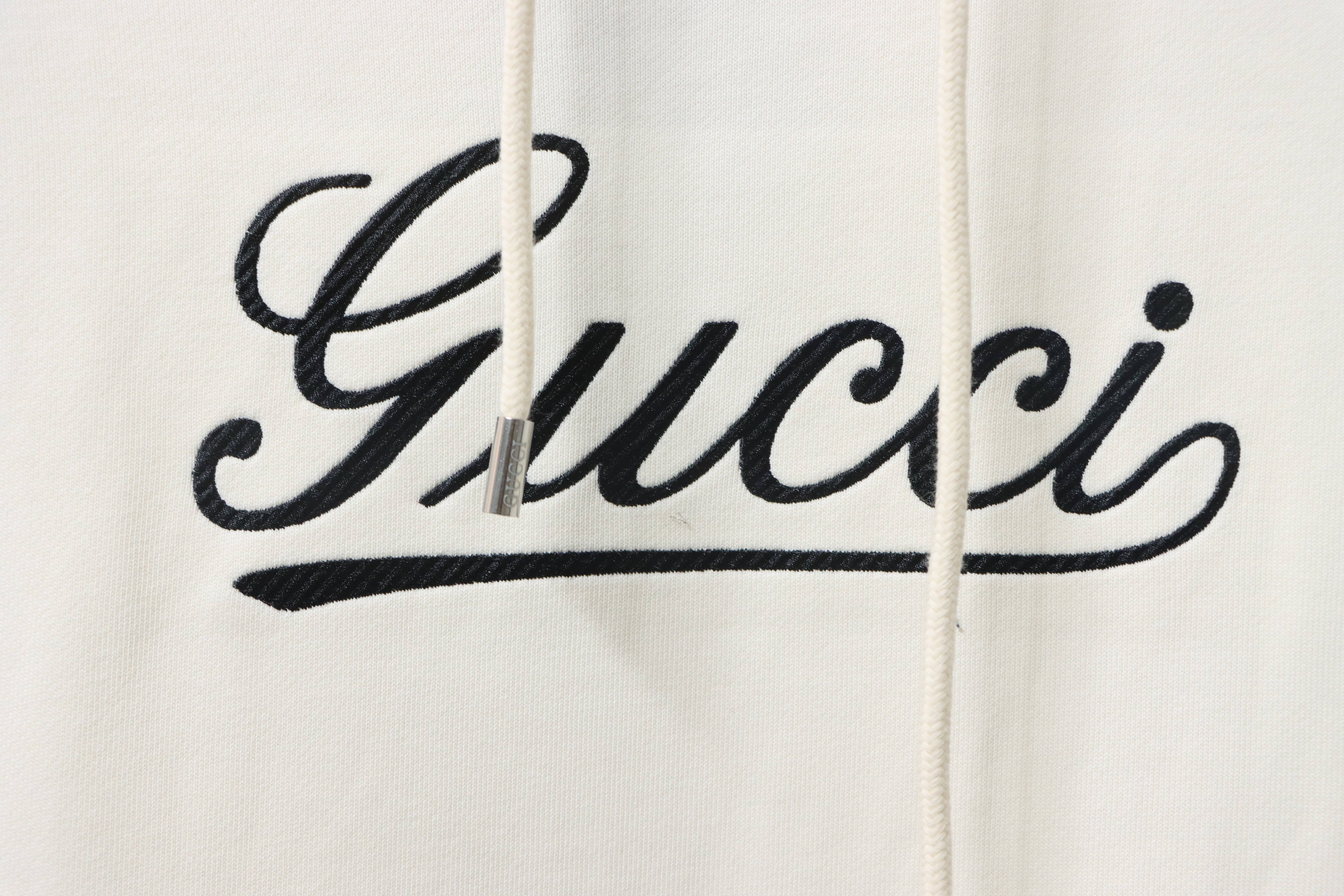 Gucci Musical Note Signature Logo Letter Embroidered Hoodie Apricot