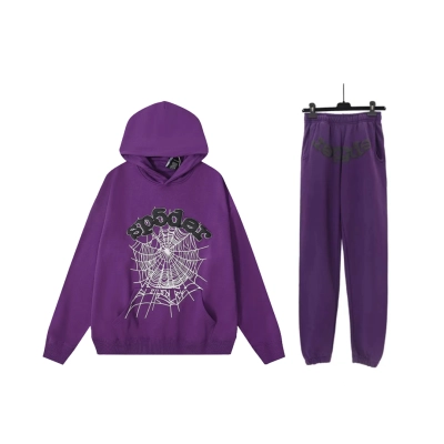 Sp5der Web Hoodie/Sweatpant Set Grape 01
