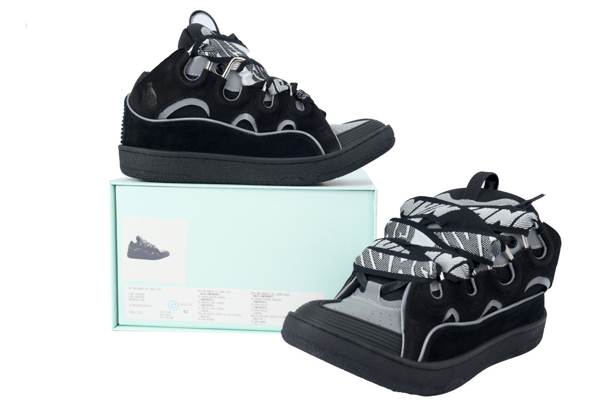 Lanvin Leather Curb Sneaker Black Grey