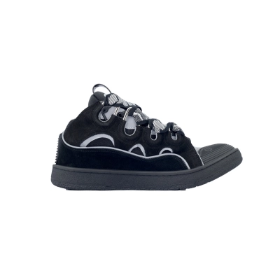 Lanvin Leather Curb Sneaker Black Grey 02