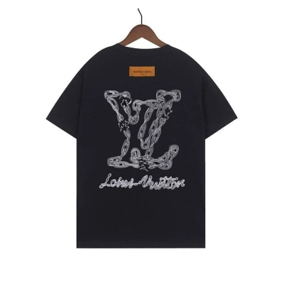 Louis Vuitton Long Chain Logo Letter T-Shirt Black  01