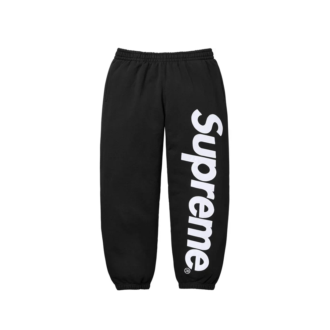 Supreme Satin Applique Hooded Sweatshirt & Sweatpant Set Black