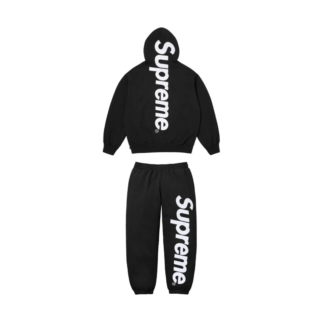 Supreme Satin Applique Hooded Sweatshirt & Sweatpant Set Black