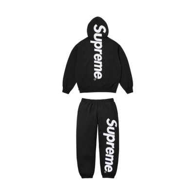 Supreme Satin Applique Hooded Sweatshirt & Sweatpant Set Black 01