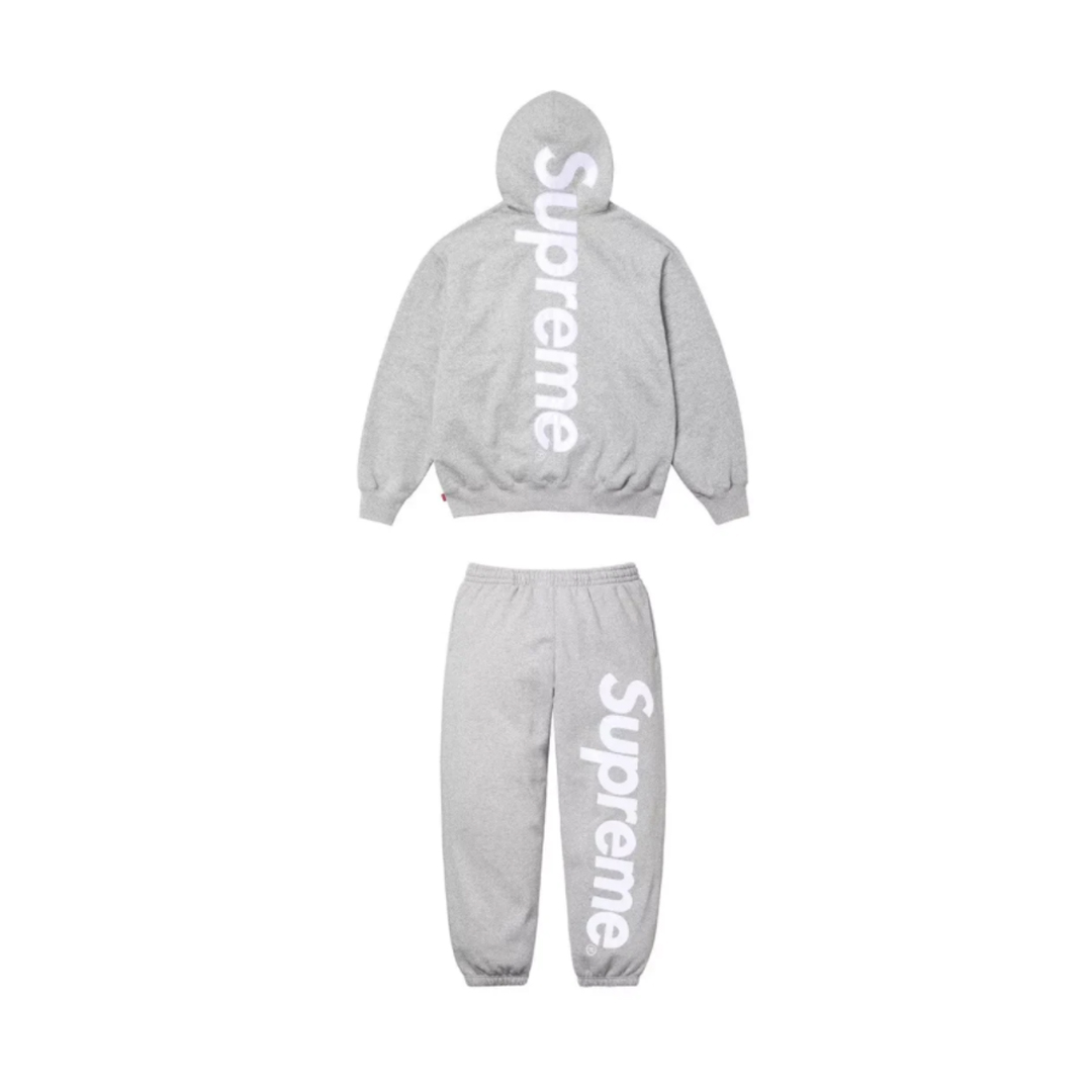 Supreme Satin Applique Hooded Sweatshirt & Sweatpant Set Grey