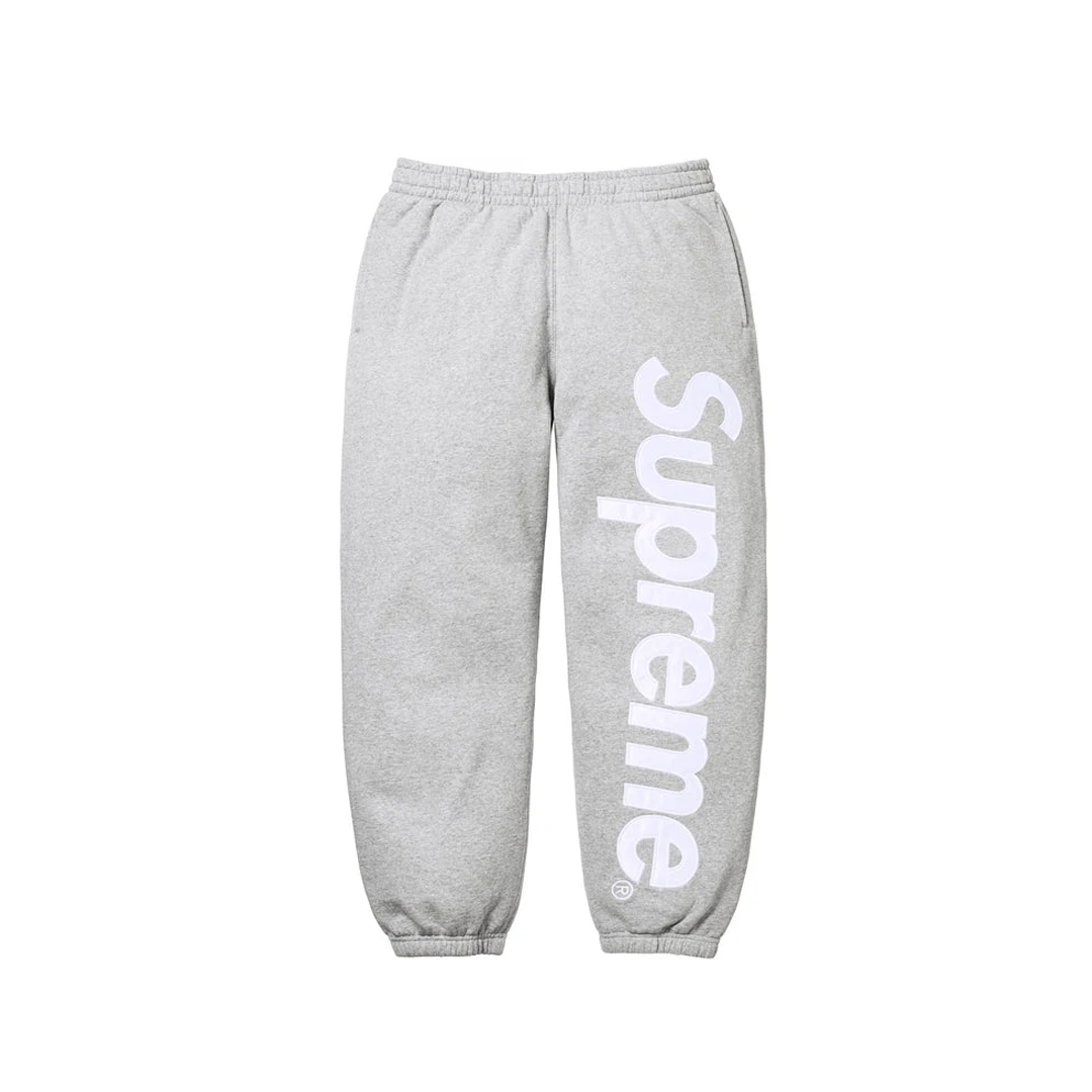 Supreme Satin Applique Hooded Sweatshirt & Sweatpant Set Grey