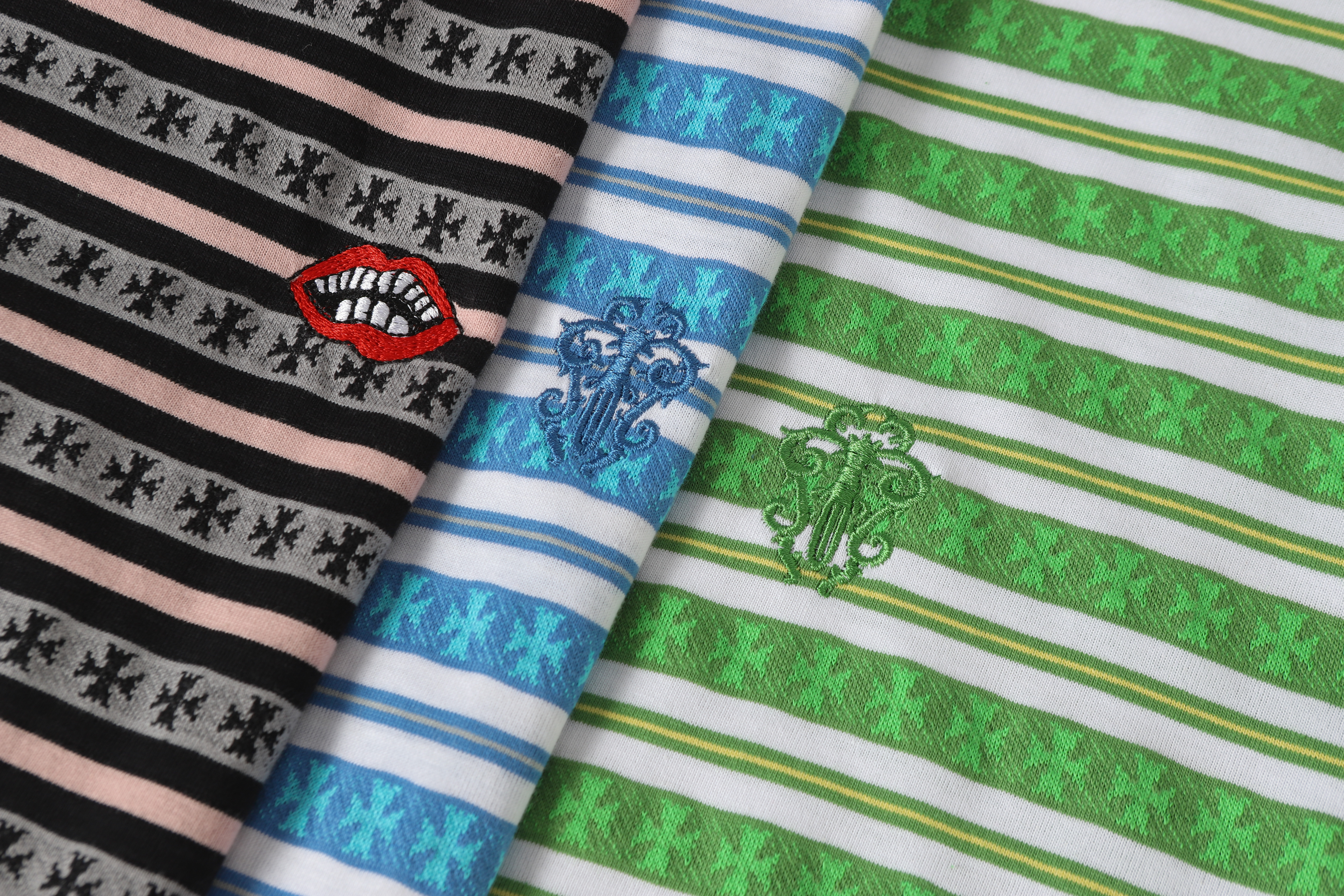 Chrome Hearts Mars Striped Cross T-Shirt #2110 Green/Blue/Black