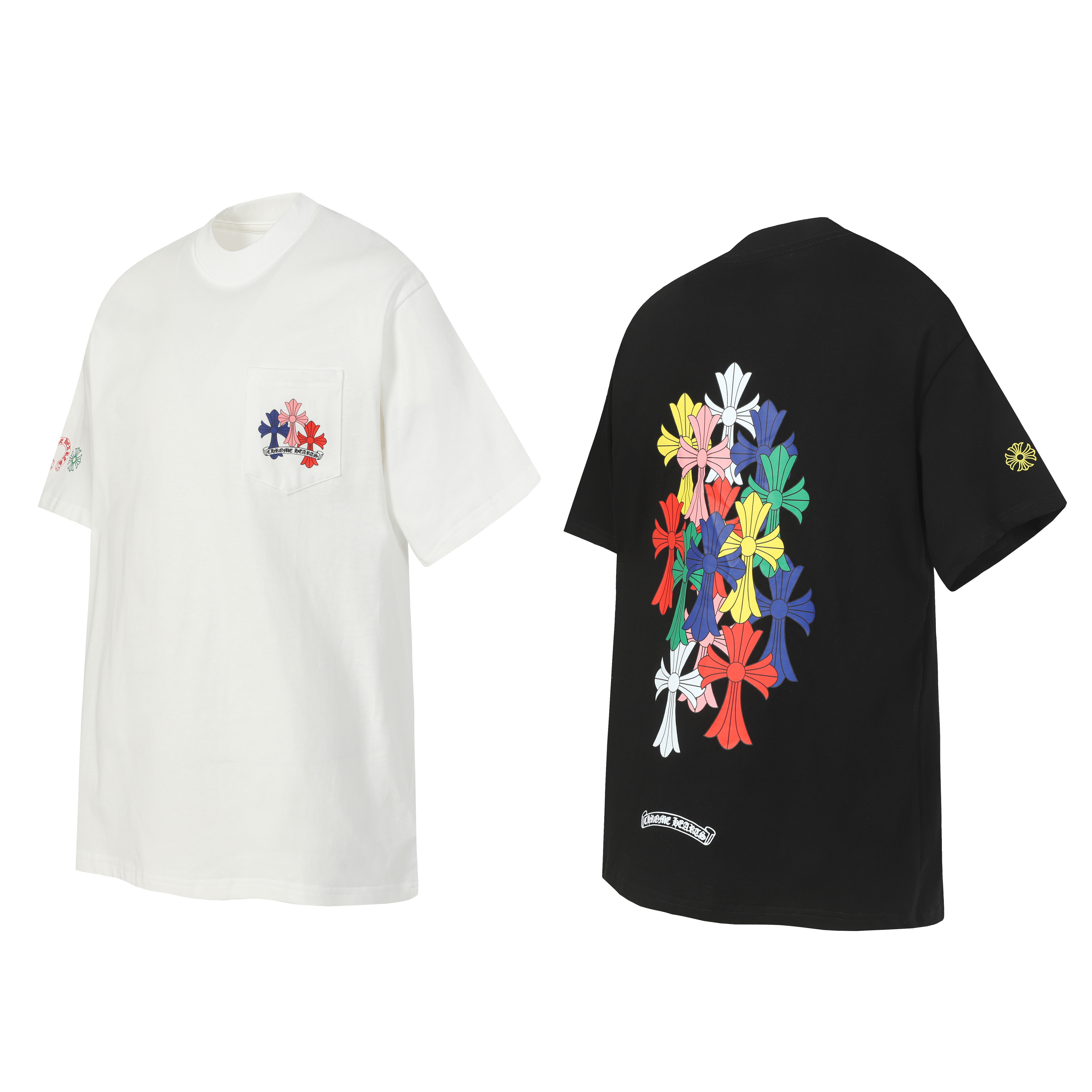 Chrome Hearts Multi Color Cross Cemetery T-shirt #2203 Black/White