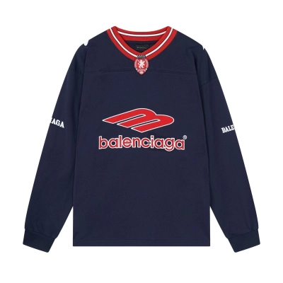 Balenciaga 3B Silhouette Ribbed V-Neck Embroidered & Printed Long-Sleeve T-Shirt Black/Blue 02