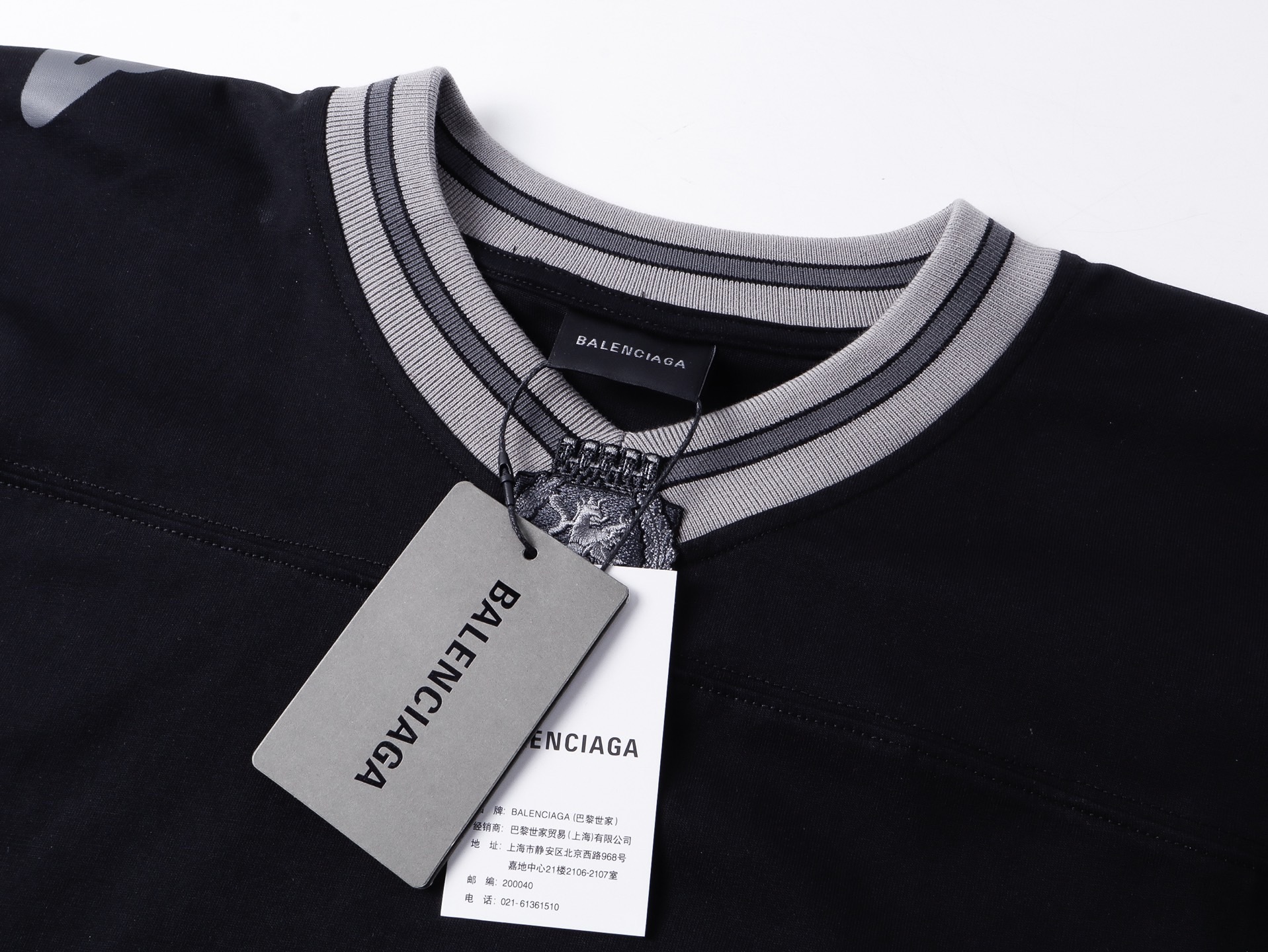 Balenciaga 3B Silhouette Ribbed V-Neck Embroidered & Printed Long-Sleeve T-Shirt Black/Blue