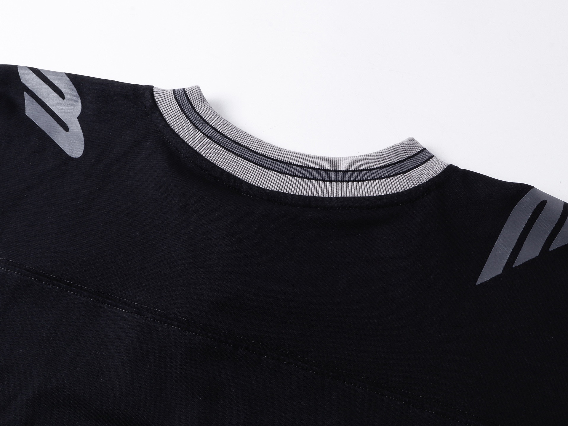 Balenciaga 3B Silhouette Ribbed V-Neck Embroidered & Printed Long-Sleeve T-Shirt Black/Blue