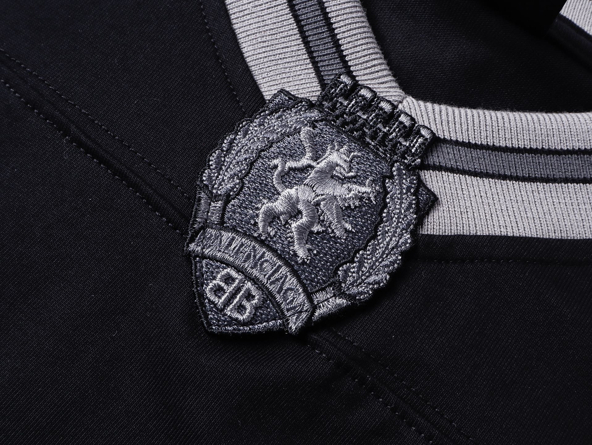 Balenciaga 3B Silhouette Ribbed V-Neck Embroidered & Printed Long-Sleeve T-Shirt Black/Blue