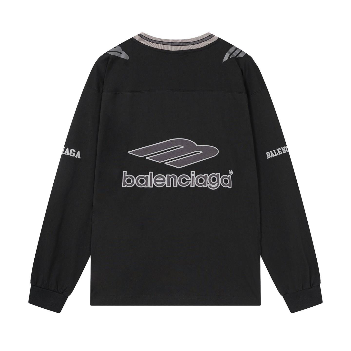 Balenciaga 3B Silhouette Ribbed V-Neck Embroidered & Printed Long-Sleeve T-Shirt Black/Blue
