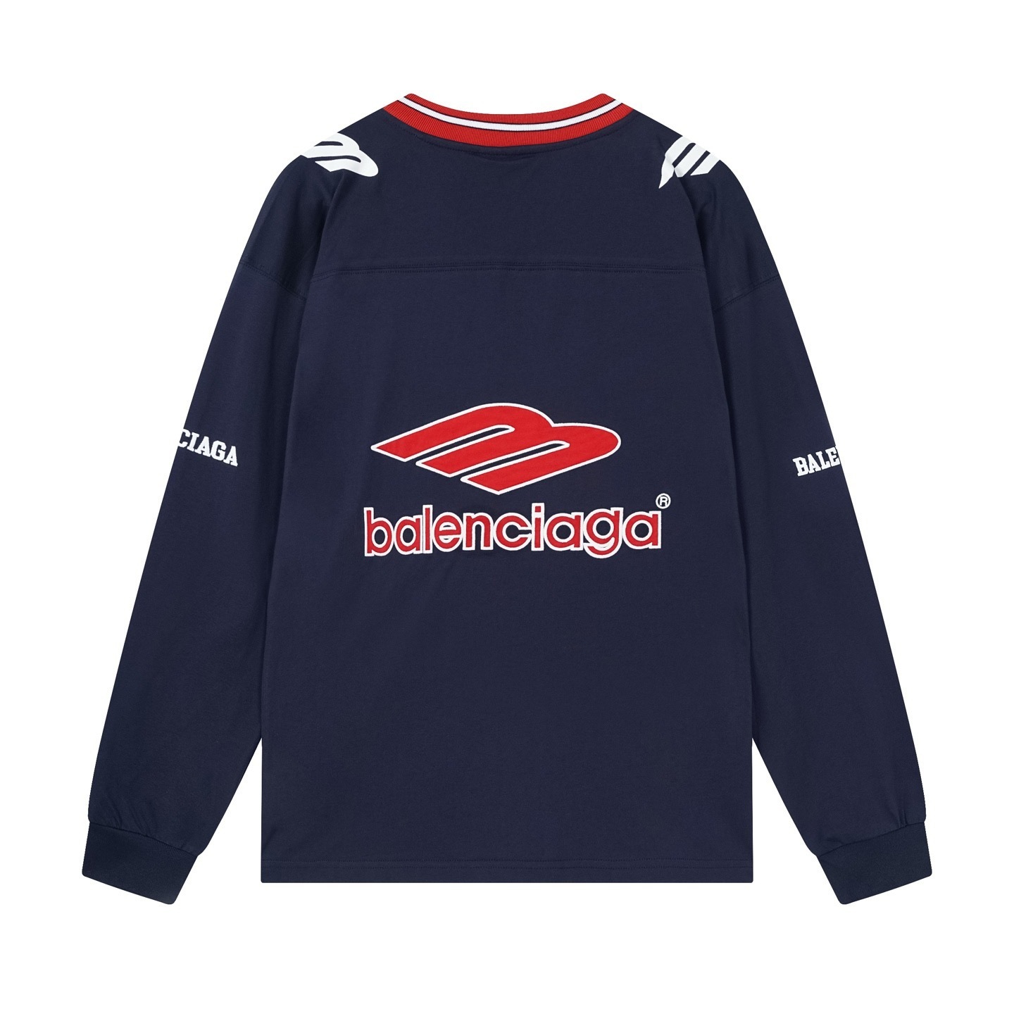 Balenciaga 3B Silhouette Ribbed V-Neck Embroidered & Printed Long-Sleeve T-Shirt Black/Blue