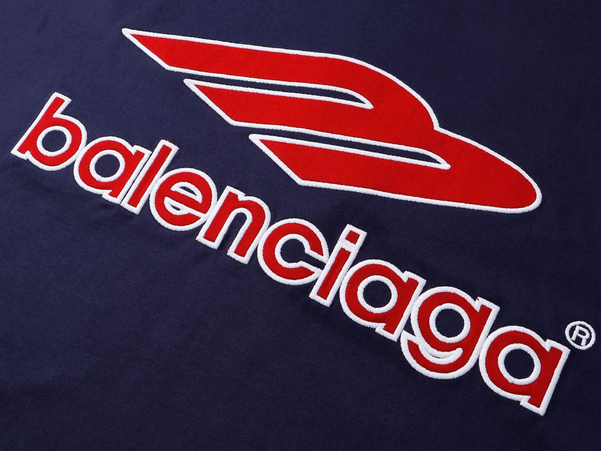 Balenciaga 3B Silhouette Ribbed V-Neck Embroidered & Printed Long-Sleeve T-Shirt Black/Blue