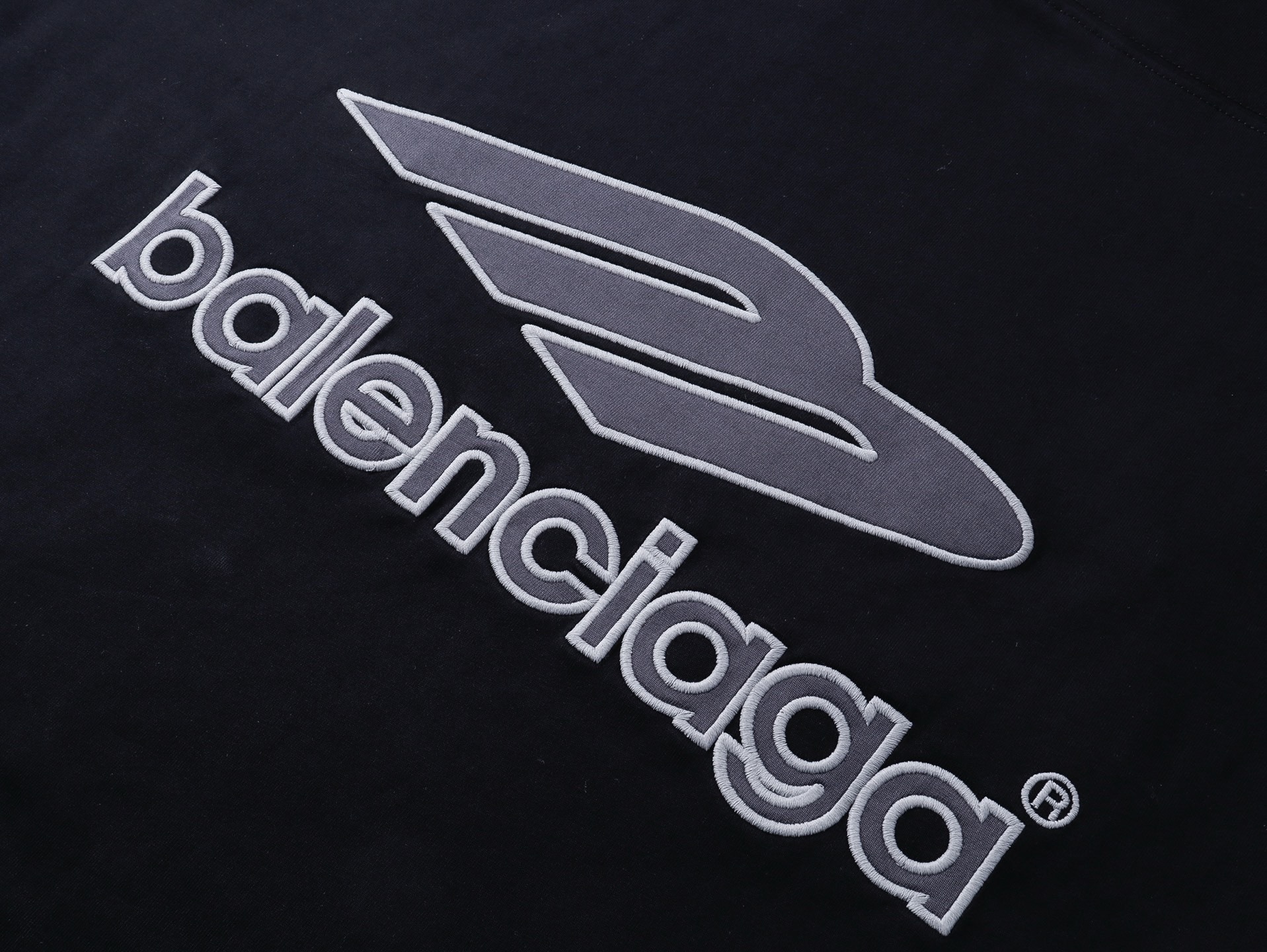 Balenciaga 3B Silhouette Ribbed V-Neck Embroidered & Printed Long-Sleeve T-Shirt Black/Blue