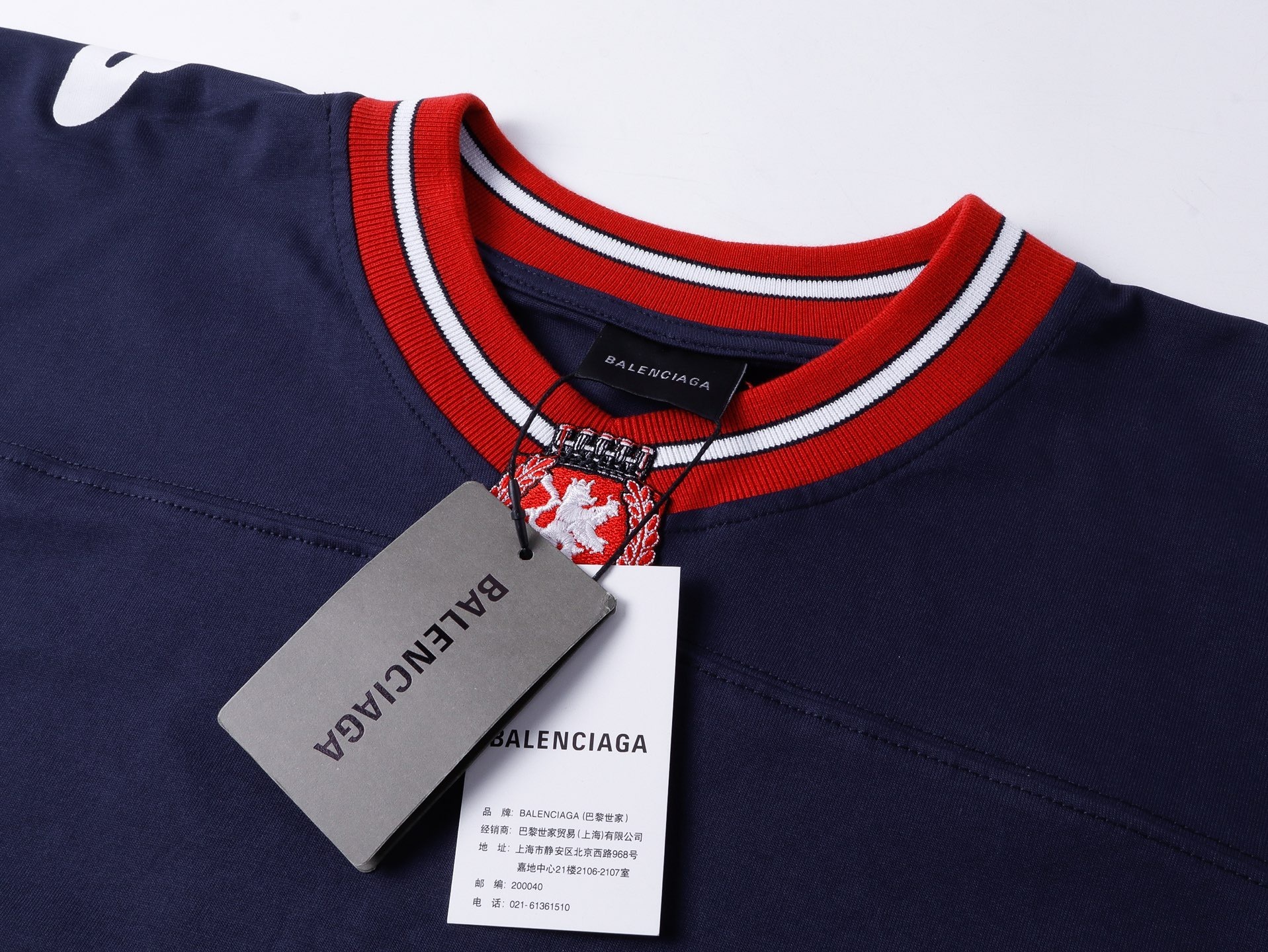 Balenciaga 3B Silhouette Ribbed V-Neck Embroidered & Printed Long-Sleeve T-Shirt Black/Blue