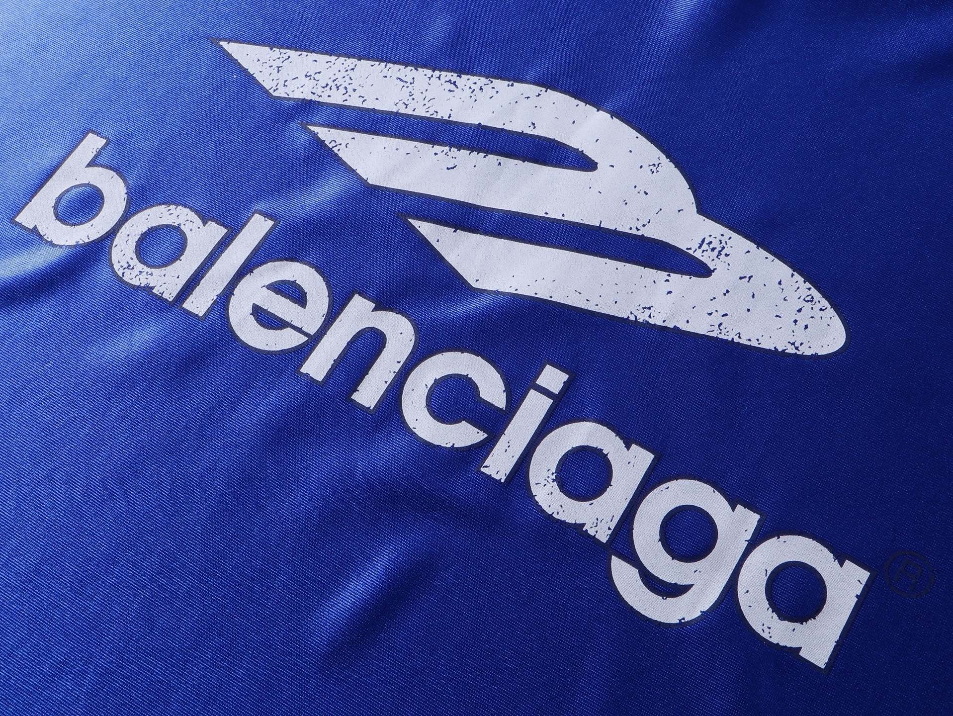 Balenciaga 3B Silhouette Ribbed V-Neck Printed Long-Sleeve T-Shirt Black/Blue/Gray