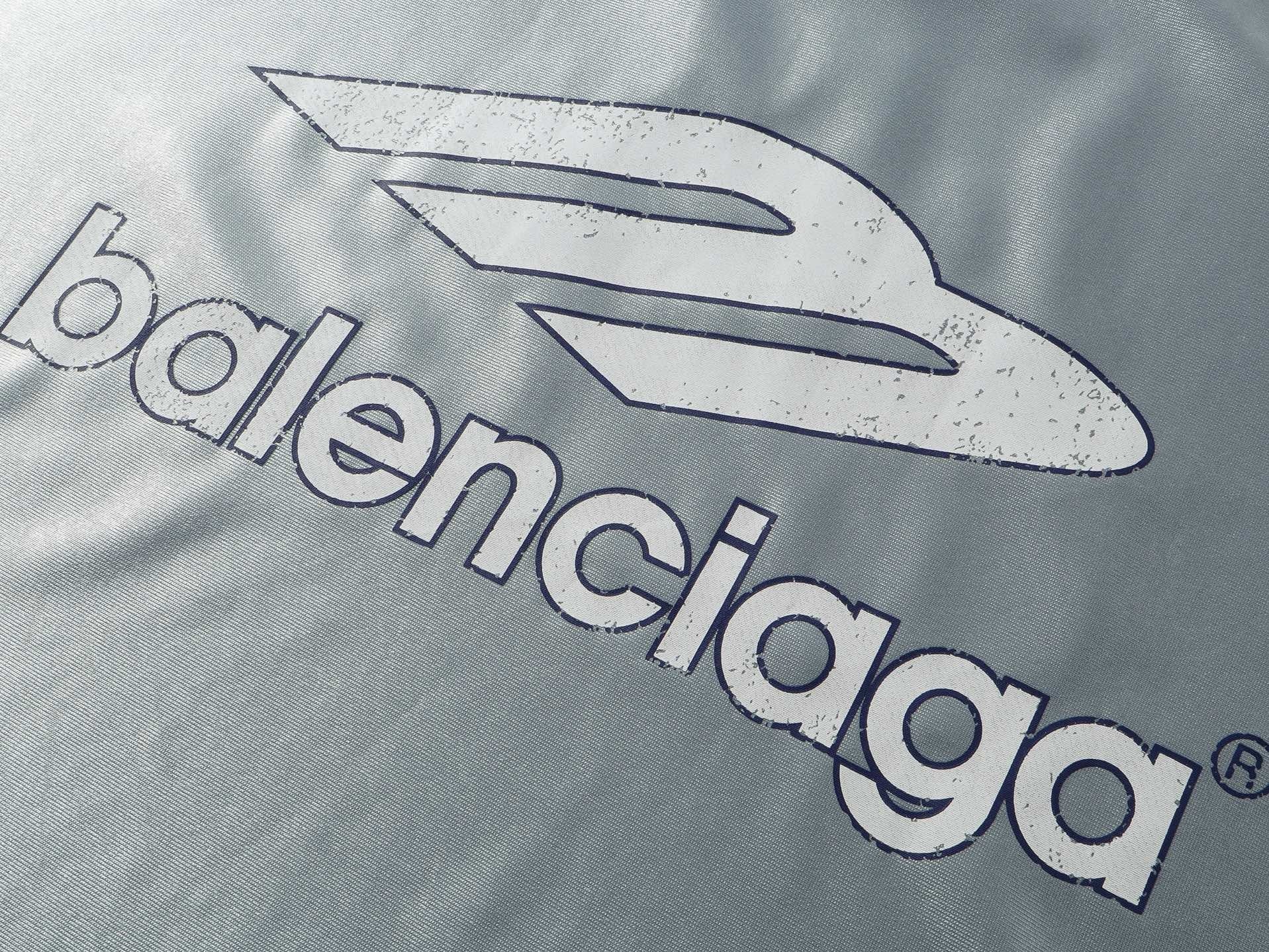 Balenciaga 3B Silhouette Ribbed V-Neck Printed Long-Sleeve T-Shirt Black/Blue/Gray