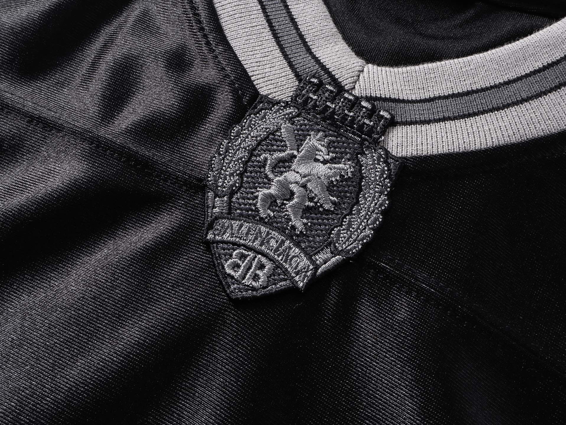 Balenciaga 3B Silhouette Ribbed V-Neck Printed Long-Sleeve T-Shirt Black/Blue/Gray