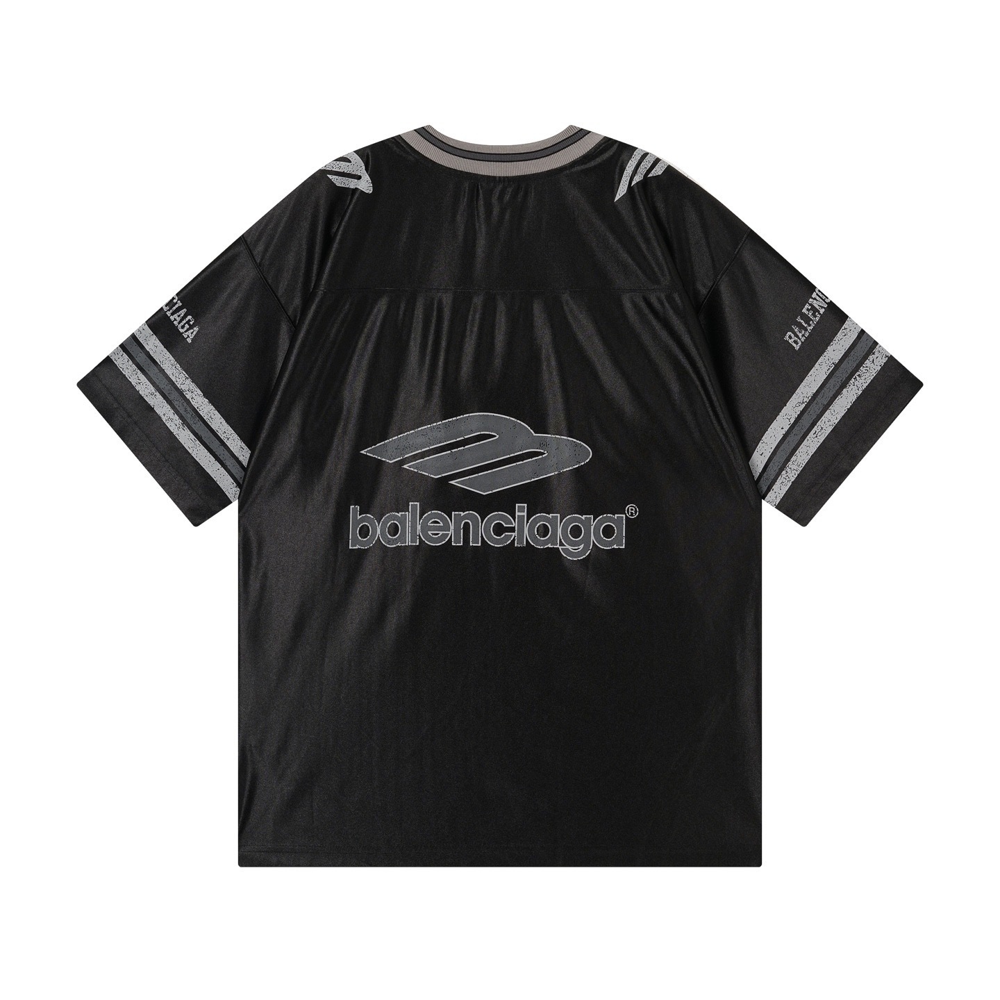 Balenciaga 3B Silhouette Ribbed V-neck Printed T-shirt Black/Blue/Gray