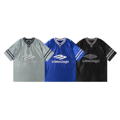 Balenciaga 3B Silhouette Ribbed V-neck Printed T-shirt Black/Blue/Gray 01