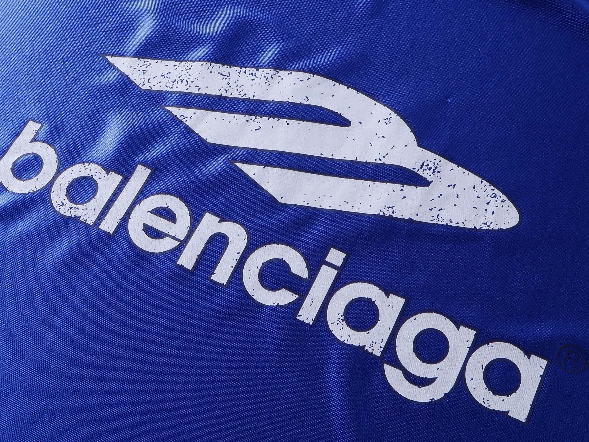 Balenciaga 3B Silhouette Ribbed V-neck Printed T-shirt Black/Blue/Gray