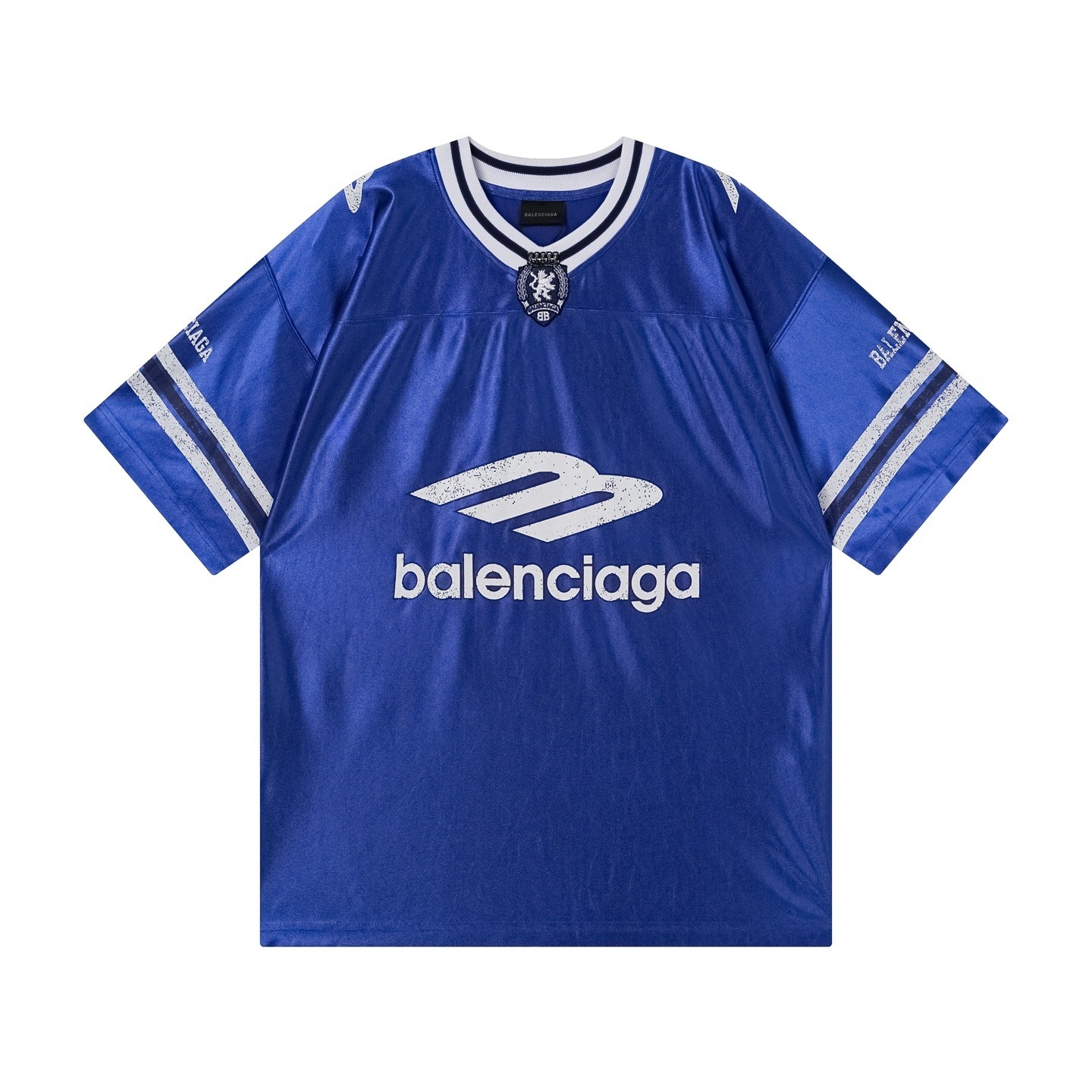 Balenciaga 3B Silhouette Ribbed V-neck Printed T-shirt Black/Blue/Gray