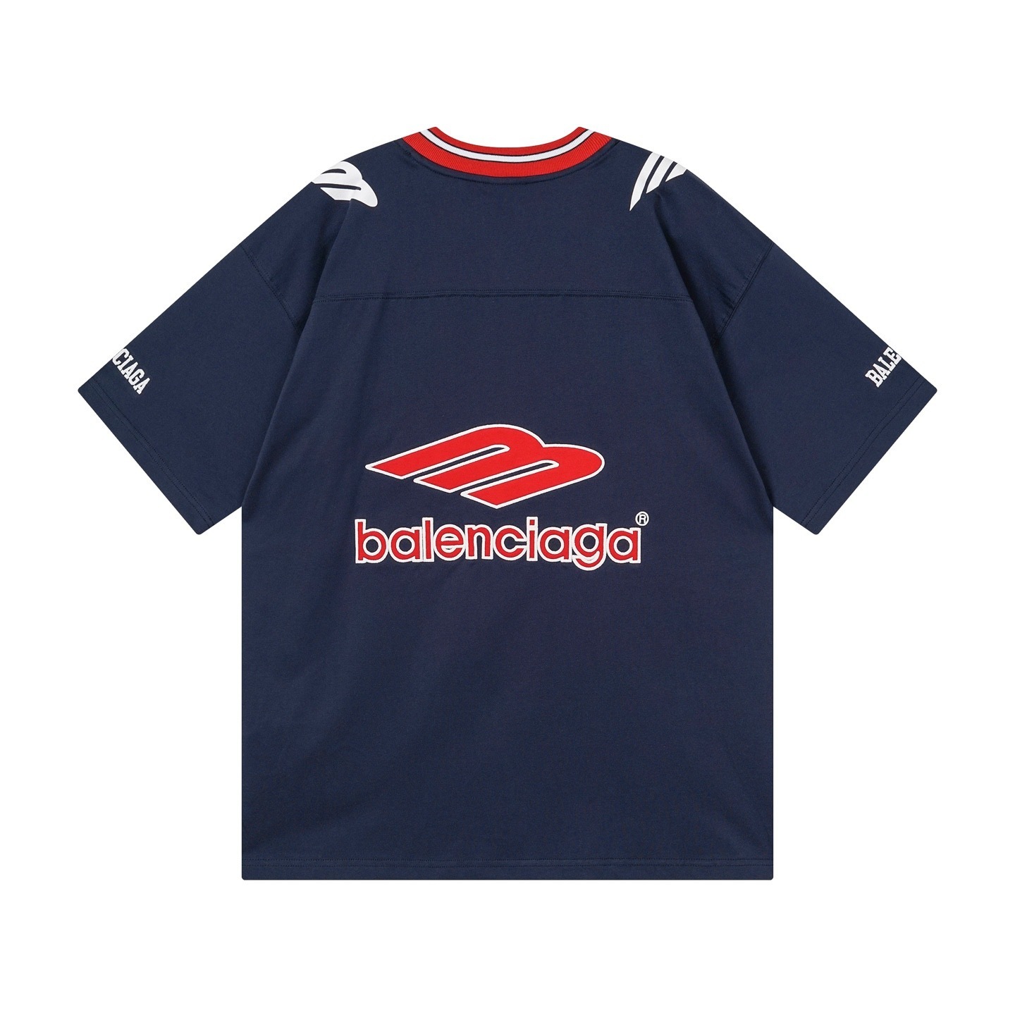 Balenciaga 3B Silhouette Ribbed V-neck Printed T-shirt Black/Dark Blue/Gray