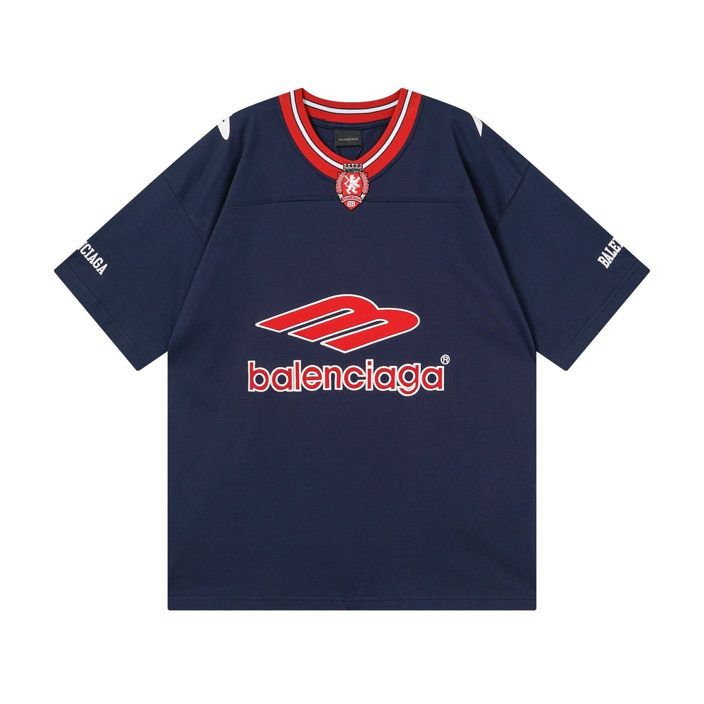 Balenciaga 3B Silhouette Ribbed V-neck Printed T-shirt Black/Dark Blue/Gray